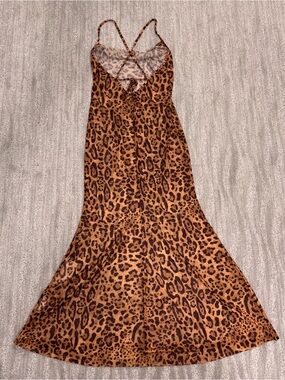 NWT Musera Sheer Mesh Cheetah Print Maxi Slip Dress Cowl Neck Y2K Women’s Sz L